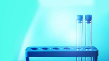 Test-tubes on a blue stand against blue background photo