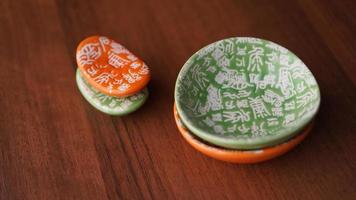 Set of empty ceramic dishes and stands for sushi photo