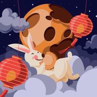 Rabbit Eats Mooncake in Mid Autumn Festival vector