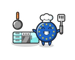 ilustración de personaje de insignia de bandera de europa mientras un chef está cocinando vector