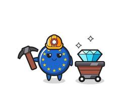 Character Illustration of europe flag badge as a miner vector