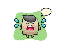 sack cartoon illustration with crying gesture vector