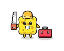Illustration of sponge character as a woodworker vector
