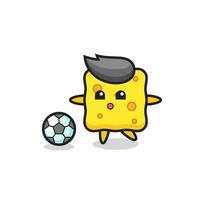 Illustration of sponge cartoon is playing soccer vector