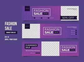 Set of 3 violet fashion banner template vector