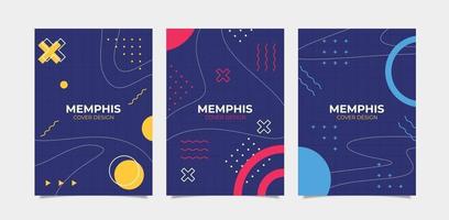 Set of bright abstract geometric memphis cover vector