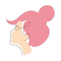 Women side face illustration in minimal monoline vector