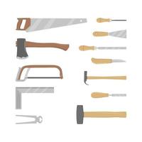 Set of woodworker tools in flat vector illustration