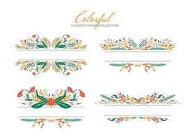 Set of colorful hand drawn flower border collection