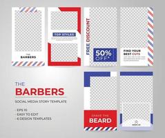 Barbers social media story template 6 in 1 set. vector