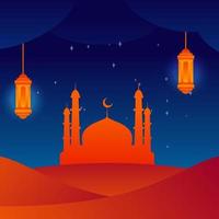 Ramadan kareem mosque on desert vector