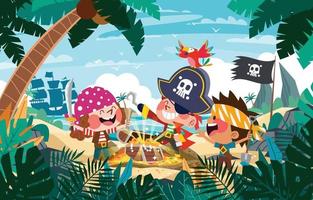 Pirate Kids Treasure Hunt Concept vector