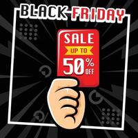 black friday design template with hand holding card vector