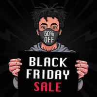 man holding black friday sale discount promotion on paper vector