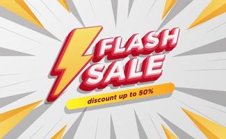 Flash sale offer banner discount off 3d text and lightning symbol vector