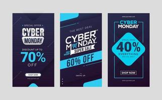 Cyber monday sale social media stories template design vector