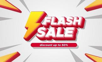 Flash sale offer banner discount off 3d text and lightning symbol vector