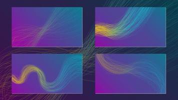 Set of wavy lines abstract background with purple and blue gradient vector