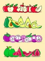 Fruit set illustration vector isolated of apples, avocado