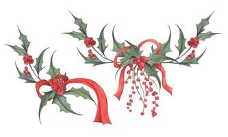 Set of floral branch. Watercolor illustration. vector
