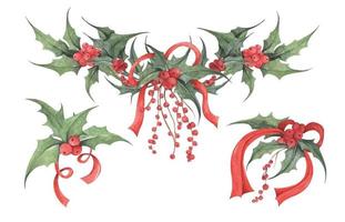 Set of floral branch. Watercolor illustration.