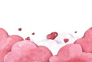 Red hearts shape on clouds. Watercolor illustration. vector