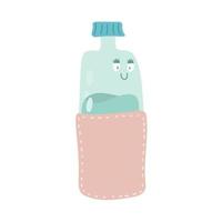 Cute smiling glass Reusable water bottle. Environmental-friendly vector