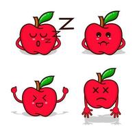 Set of red apple with emoticon character isolated with hand and face vector