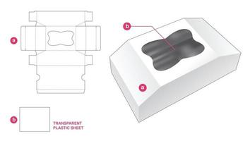 caja y ventana con plantilla troquelada de hoja de plástico transparente vector