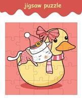 jigsaw puzzle game of cat is riding the duck cartoon vector