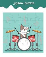 jigsaw puzzle game of cat is playing percussion cartoon vector