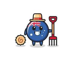 Mascot character of australia flag badge as a farmer vector