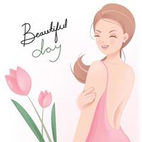 hermosa mujer con flores fragantes vector