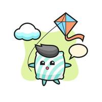 pillow mascot illustration is playing kite vector
