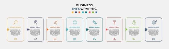 Plantilla de negocio de diseño infográfico con iconos y 8 opciones o pasos. vector