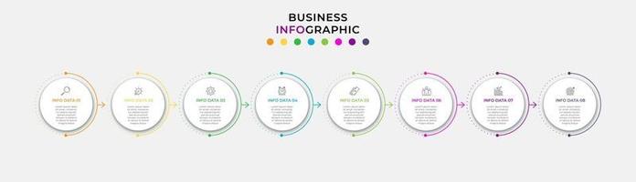 Plantilla de negocio de diseño infográfico con iconos y 8 opciones o pasos. vector