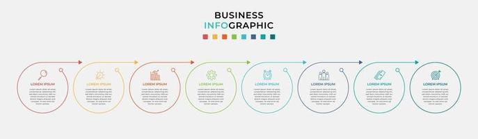 Plantilla de negocio de diseño infográfico con iconos y 8 opciones o pasos. vector