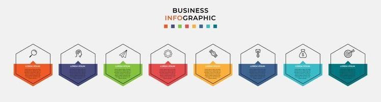 Plantilla de negocio de diseño infográfico con iconos y 8 opciones o pasos. vector