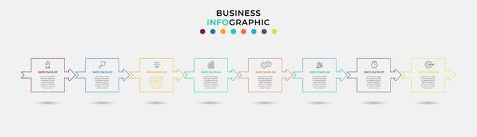 Plantilla de negocio de diseño infográfico con iconos y 8 opciones o pasos. vector