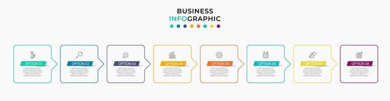 Plantilla de negocio de diseño infográfico con iconos y 8 opciones o pasos. vector