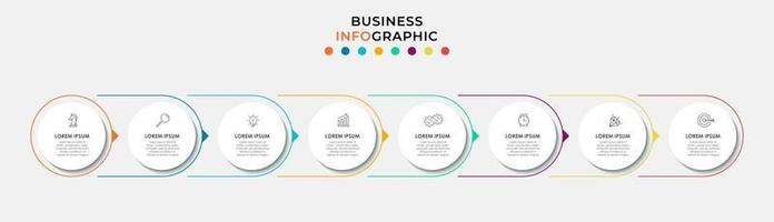 Plantilla de negocio de diseño infográfico con iconos y 8 opciones o pasos. vector