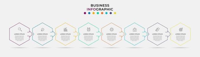 Plantilla de negocio de diseño infográfico con iconos y 8 opciones o pasos. vector