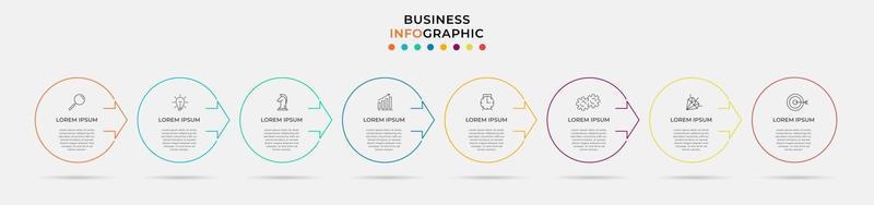 Plantilla de negocio de diseño infográfico con iconos y 8 opciones o pasos. vector