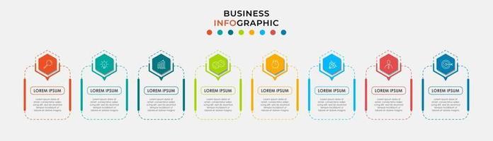 Plantilla de negocio de diseño infográfico con iconos y 8 opciones o pasos. vector