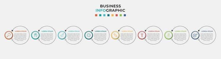 Plantilla de negocio de diseño infográfico con iconos y 8 opciones o pasos. vector