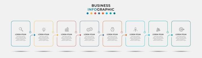 Plantilla de negocio de diseño infográfico con iconos y 8 opciones o pasos. vector