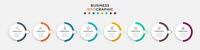 Plantilla de negocio de diseño infográfico con iconos y 8 opciones o pasos. vector