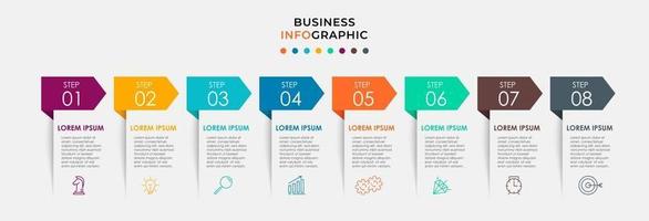 Plantilla de negocio de diseño infográfico con iconos y 8 opciones o pasos. vector