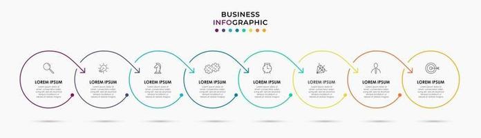 Plantilla de negocio de diseño infográfico con iconos y 8 opciones o pasos. vector