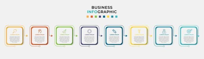 Plantilla de negocio de diseño infográfico con iconos y 8 opciones o pasos. vector